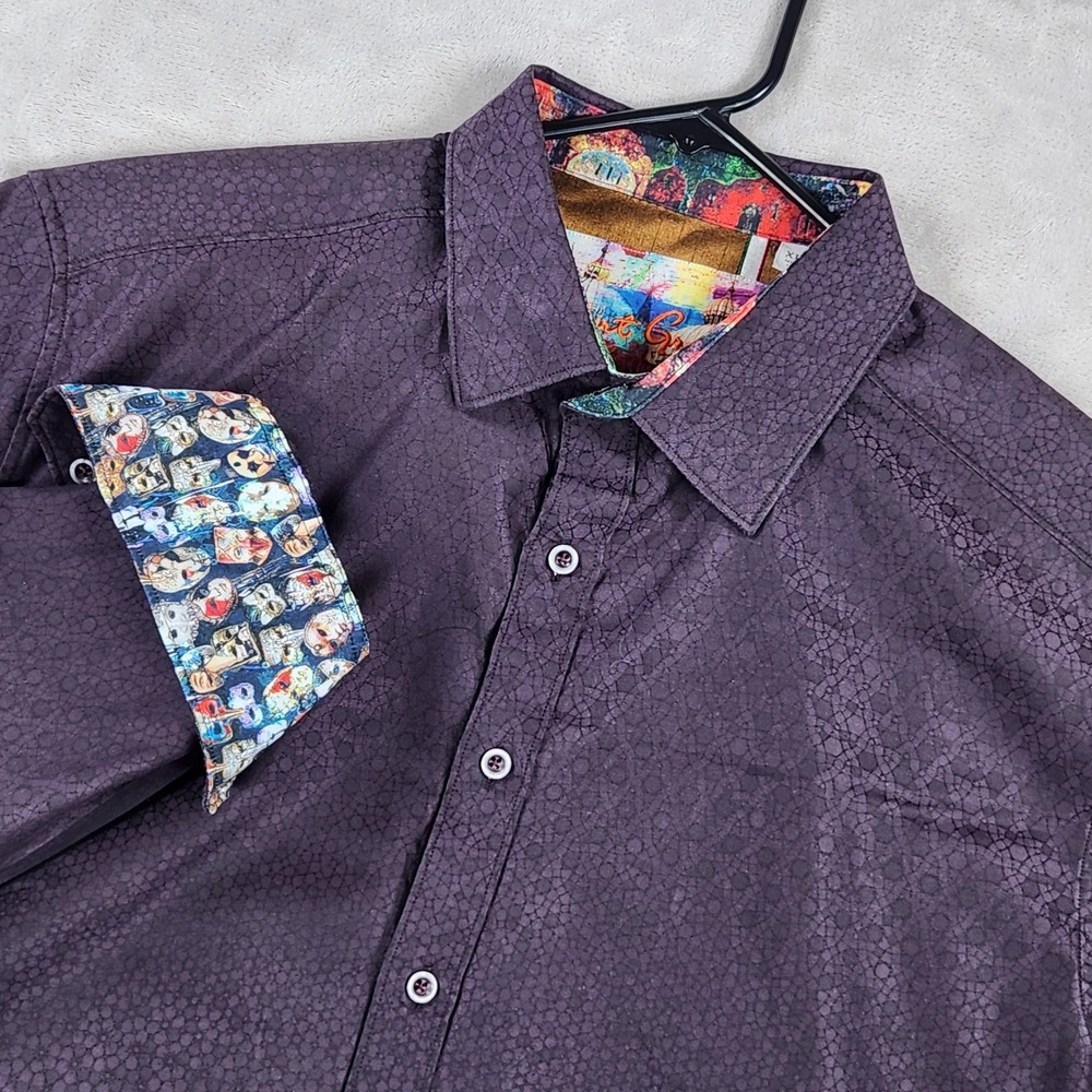 Robert Graham Shirt Mens XLT Purple Geometric Long Sleeve Button Up Flip Cuff